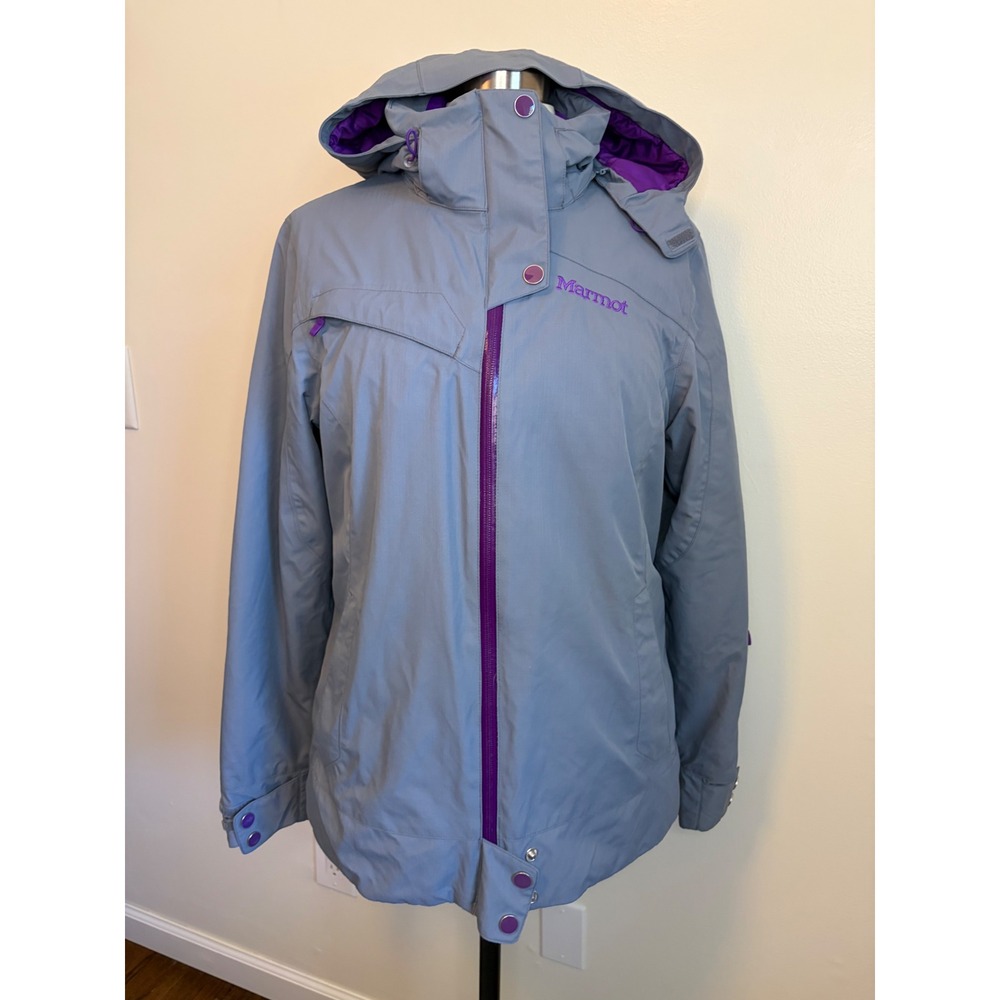 Marmot MemBrain Ski Jacket Womens L Gray Purple Waterproof Winter Coat Gorpcore
